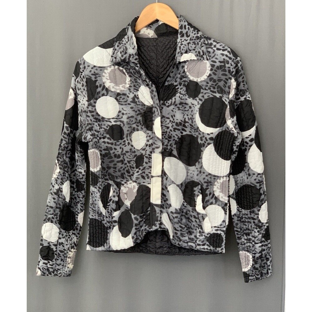 UbU Reversible Quilted Crinkle Jacket S Black Gray Leopard Eclectic Artsy Travel